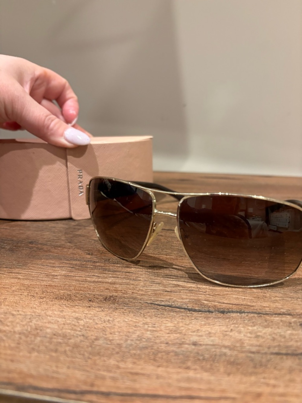 Prada Brown Tortoiseshell Sunglasses with Gold Logo Plaque